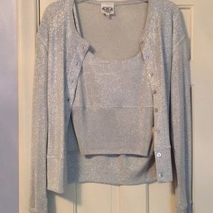 Silver metallic tank & cardigan set-party/nite out